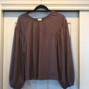 a•new day taupe colored polyester flowey top with balloon sleeves